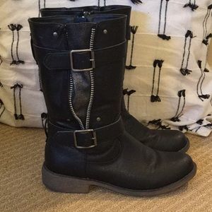 Black Faux Leather Moto Boots 7 1/2